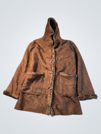 Manteau à capuche doublé de fausse fourrure en suédine marron pour femmes St. John's Bay