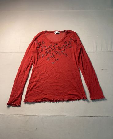 Di Bari Red Embellished Long Sleeve Top
