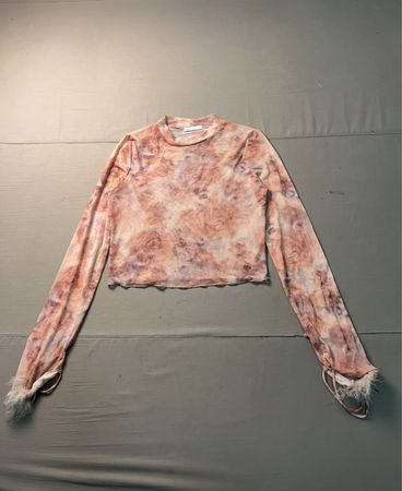 Bershka Floral Mesh Long Sleeve Top