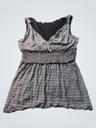 Ärmelloses Oberteil mit geraffter Taille und geometrischem Muster