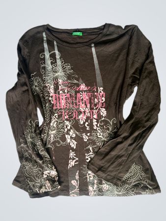 Brown Long Sleeve Shirt with Floral Print