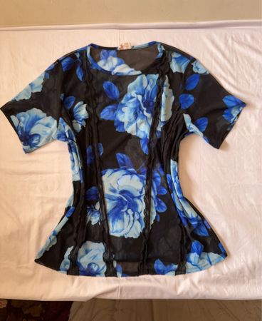 LEOPARD Blue Floral Mesh Top