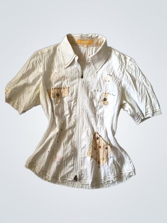 BIBA Weißes kurzärmeliges Zip‑Up Shirt