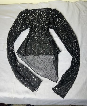 Schwarzes Pailletten-Mesh-Top