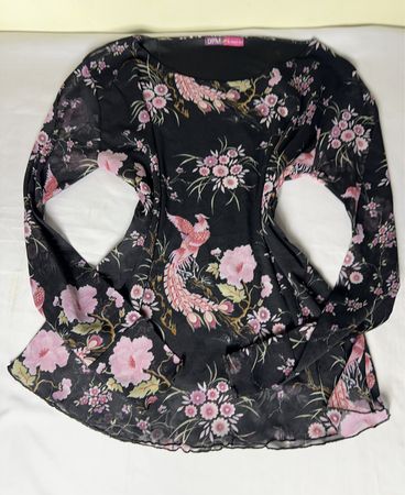 DPM von Depech Mod Schwarzer Blumenmuster-Langarm-Top