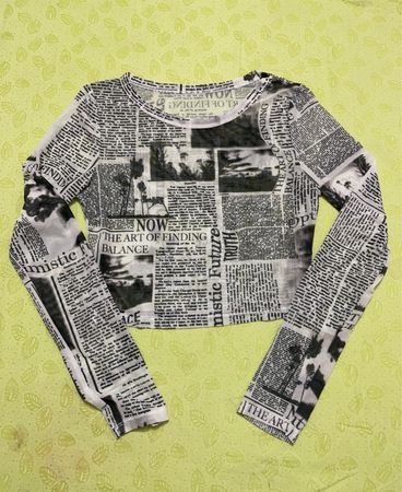 Printed Newspaper Long Sleeve Crop Top