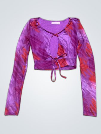 Glassons Purple Printed Tie-Front Cropped Blouse