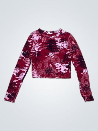Bershka Red Floral Long Sleeve Top