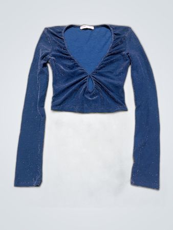 Pull&Bear Blue Long Sleeve Crop Blouse