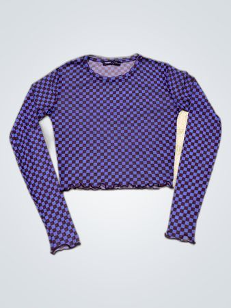 Pull & Bear Blue Checkered Long Sleeve Top