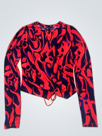 Bershka Red and Blue Abstract Long Sleeve Top