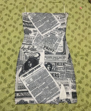 Lavalot Strapless Newspaper Print Mini Dress