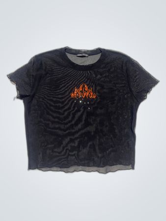 Bershka Black Mesh Printed T-Shirt