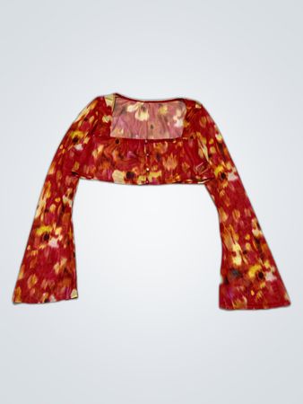 Printed Sheer Cropped Blouse