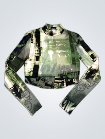 Bershka Printed Cropped Mock Neck Top