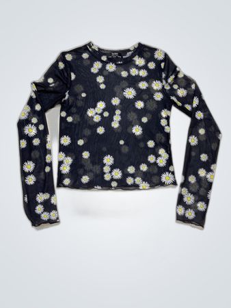Bershka Black Floral Mesh Long Sleeve Blouse