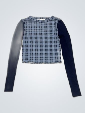 Zara Sheer Plaid Long-Sleeve Crop Top