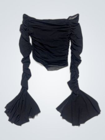 Black Off-the-Shoulder Top with Flowy Sleeves