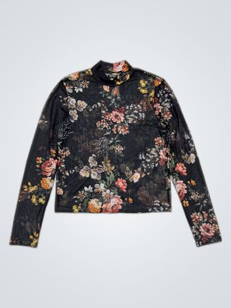 Bershka Printed Sheer Long Sleeve Blouse