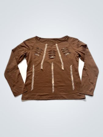 Brown Long Sleeve Shirt with Distressed Details