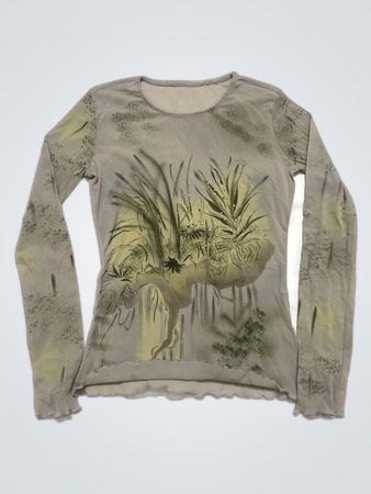 Gray Long Sleeve Shirt with Floral Design