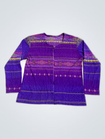Purple Long-Sleeve Shirt with Geometric Pattern