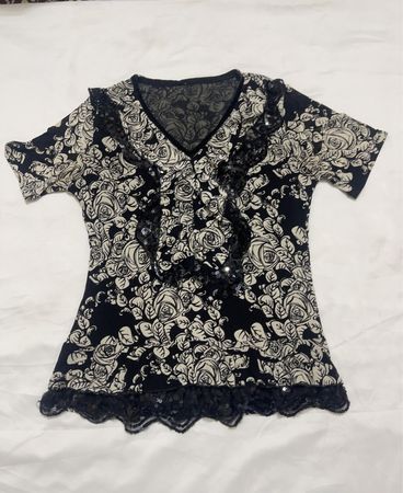 Black and White Floral Blouse