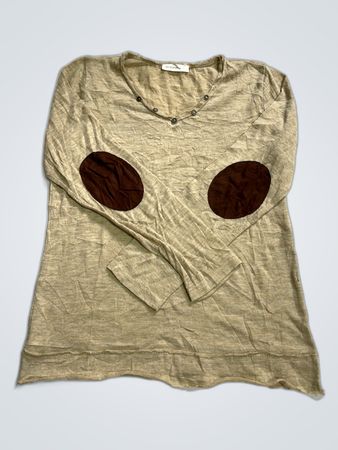 Long Sleeve Beige Shirt with American Flag Wings and Brown Oval Cutouts