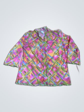 Multicolored Blouse with Green Trim