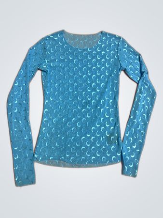 Blue Long-Sleeve Shirt with Crescent Moon Pattern