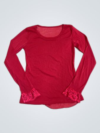 Red Long Sleeve Top with Lace Cuffs