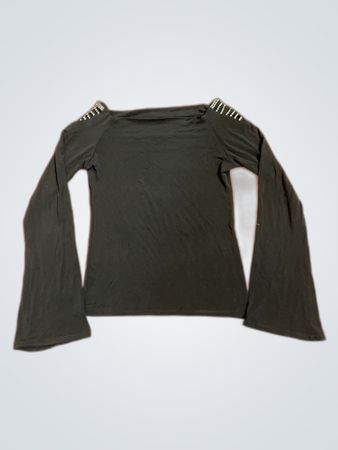 Black Long-Sleeve Top with Rhinestone Details