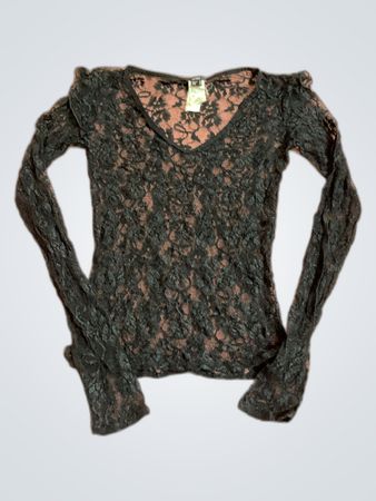 Mango Black Lace Long-Sleeve Top
