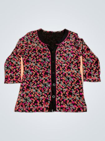 Women's 3/4 Sleeve Cardigan with Geometric Pattern