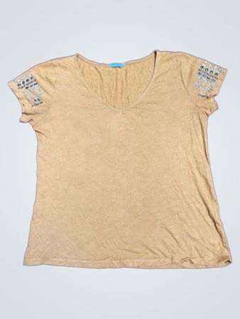 Cache Beaded Shoulder V-Neck Top