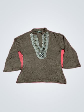 Alyssa Paris Beaded Collar Long Sleeve Blouse
