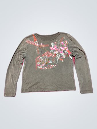 Gray Long Sleeve Shirt with Floral Design