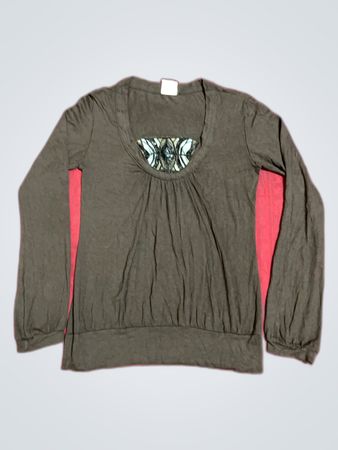 Olive Long-Sleeve Embellished Blouse Size M