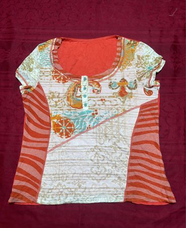 Women's Orange and White Short Sleeve Top