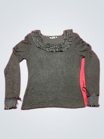 Fausse de Vous Black Ruffle Long Sleeve Blouse