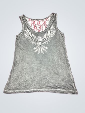 Gray Ladies Tank Top with Lace Back Panel