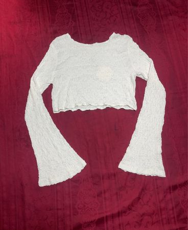 White Cropped Long Sleeve Top