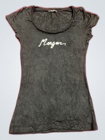 Morgan Black Embroidered Logo Short Sleeve Top
