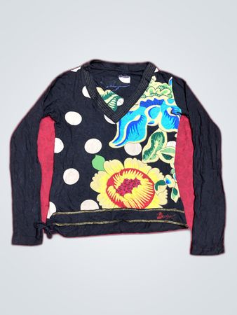Dolce & Gabbana Black Floral Polka Dot Long Sleeve Top