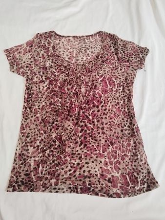 Damen Tierdruck Rüschenshirt mit kurzen Ärmeln