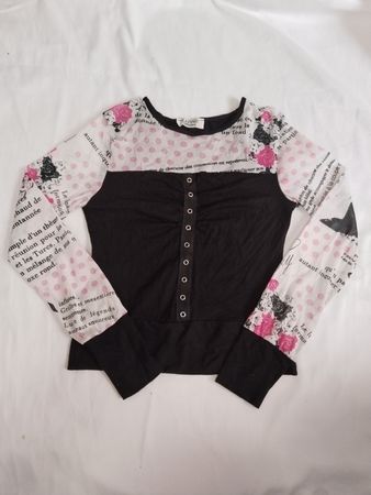 LATINO Collection Schwarzes und Weißes Bedrucktes Langärmeliges Oberteil