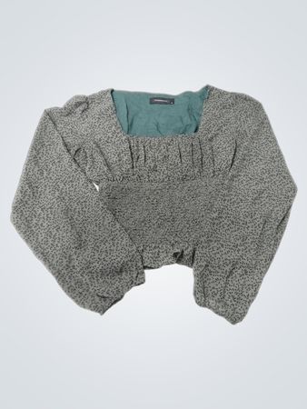 Rosebullet Grün Florales Druck Geraffte Quadrat-Hals Top