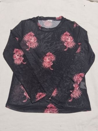 Pimkie Black Dragon Print Mesh Langarmoberteil