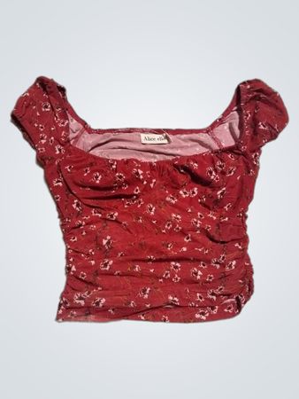 Alice elle Rotes Blumendes Raffung Quadrat-Ausschnitt Crop Top