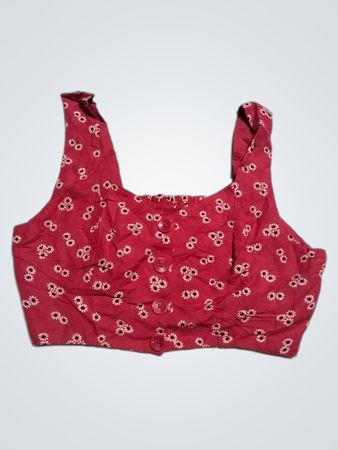 Volcom Rotes Blumiges Gerafftes Knopf-Front Crop Top